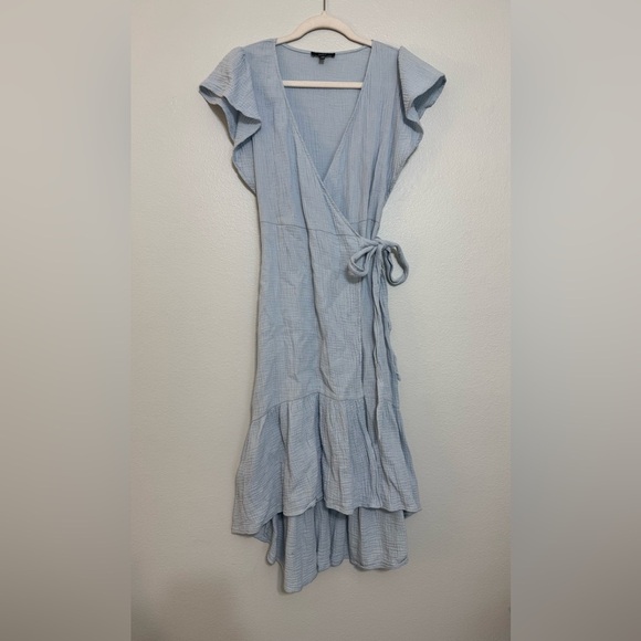 Drew x Anthropologie Maggie Cotton Gauze Flutter Sleeve Wrap Dress - Picture 1 of 6
